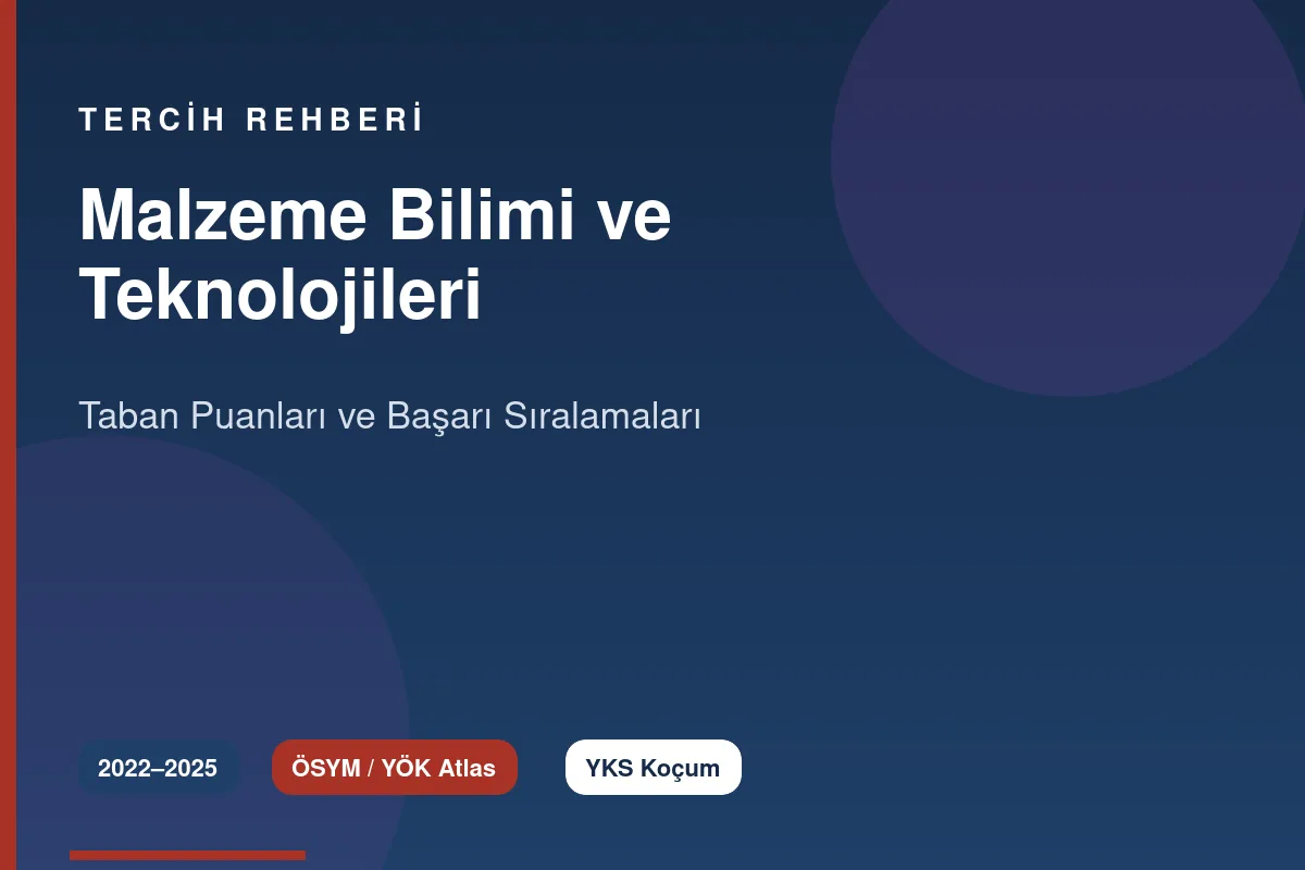 Malzeme Bilimi ve Teknolojileri Taban Puanları 2026 ve Başarı Sıralamaları (2022-2025)