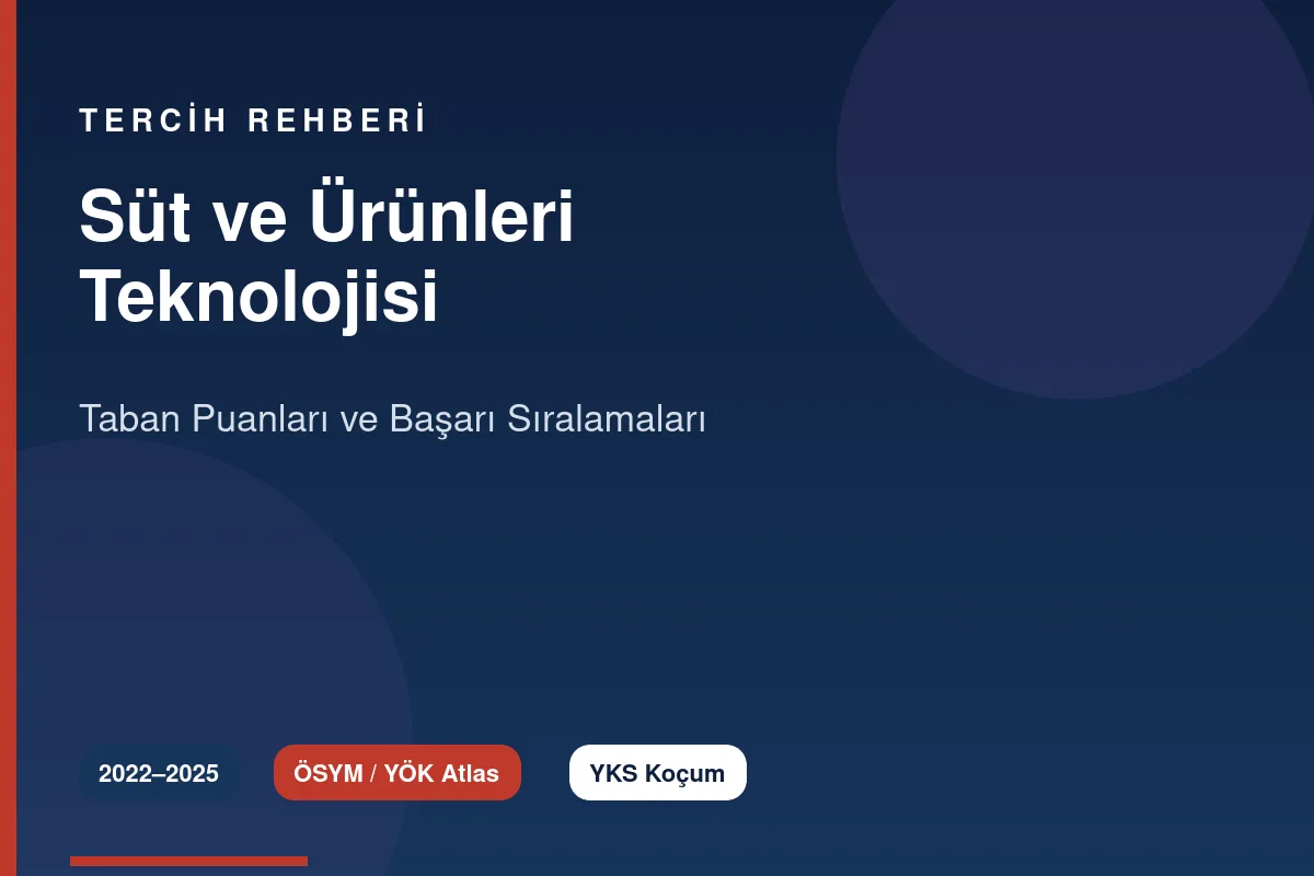 Süt ve Ürünleri Teknolojisi Taban Puanları 2026 ve Başarı Sıralamaları (2022-2025)