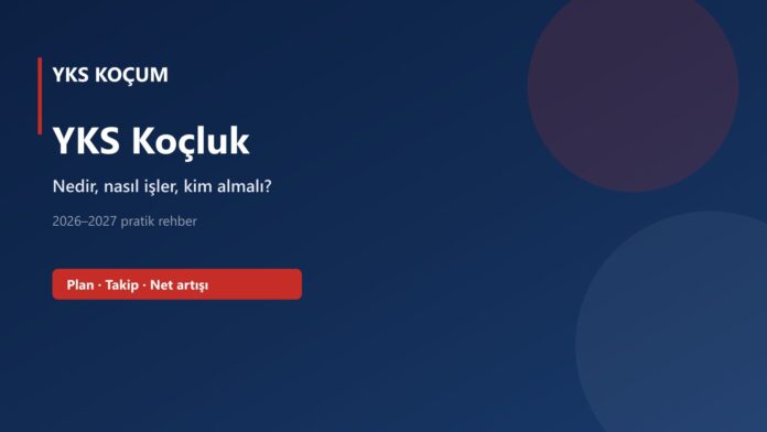 YKS Koçluk Rehberi YKS koçluk rehberi kapak görseli: plan, takip ve net artışı vurgulu lacivert-kırmızı marka tasarımı